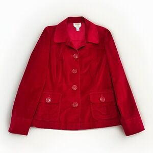 Talbots‎ Women's Red Velvet Jacket Shacket Sz 18 Career Holiday Buttons Stretch